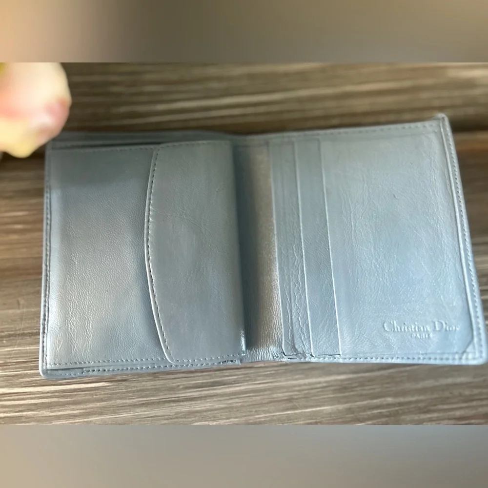 Dior Rare Dusty Sky Blue Soft Lambskin Genuine Leather Compact Wallet Purse